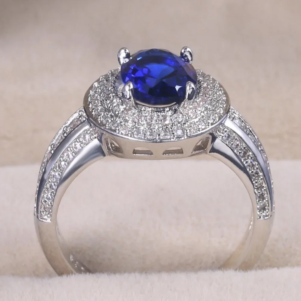 ▶Dark Blue Oval Cut Fashion Rings for Women, F125_3